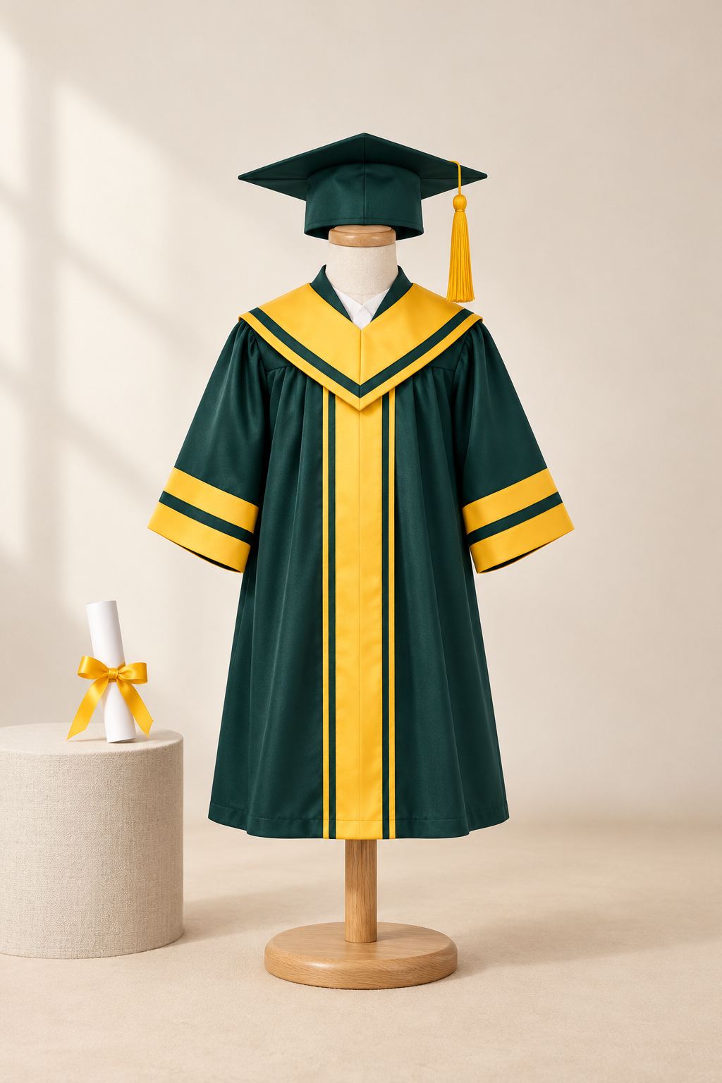 Kids Green & Gold Graduation Gown